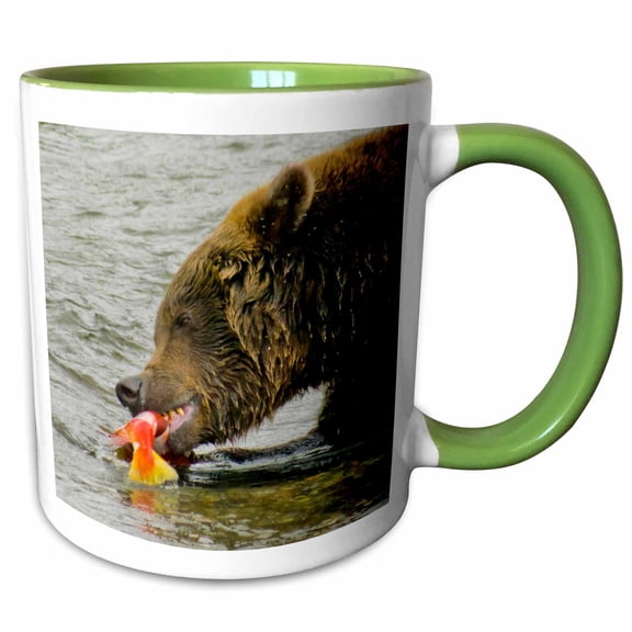 3drose, Alaska, Katmai Np, Grizzly Bear in Brooks River - Us02 Jgi0183 - Jerry Ginsberg, 15oz Two-tone Green Mug