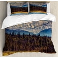 thumbnail image 1 of Alaska King Size Duvet Cover Set, Colorful Summer Season in Northwest America Snow White Mountains River Fresh Forest, Decorative 3 Piece Bedding Set with 2 Pillow Shams, Multicolor, by Ambesonne, 1 of 3
