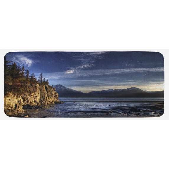 Alaska Kitchen Mat, Beach on the Turnagain Arm near Hope Alaska Photography with Wavy Sea and Sunset, Plush Decorative Kitchen Mat with Non Slip Backing, 47" X 19", Multicolor, by Ambesonne