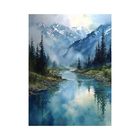 Alaska Lake Snow Capped Mountain Pine Forest Art Poster Unframed Paper Print