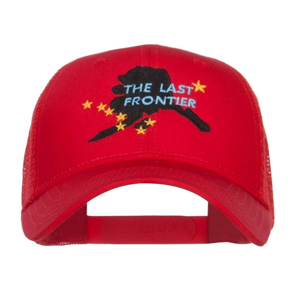 Alaska Last Frontier State Embroidered Trucker Cap - Red OSFM