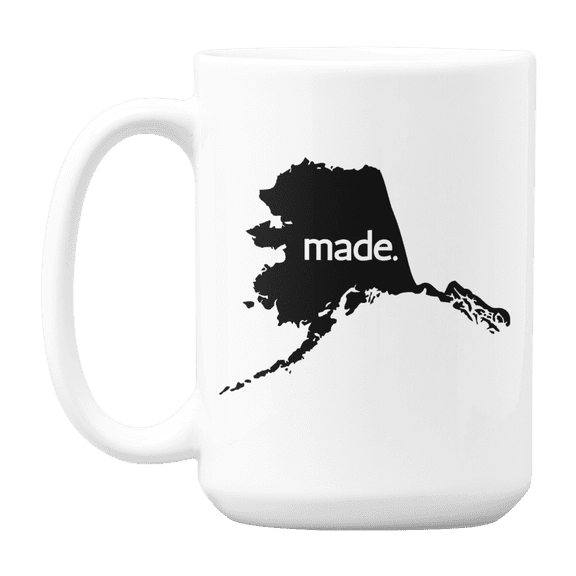 Alaska Made & AK USA State Map Outline, US Citizen Coffee & Tea Mug Cup (15oz)