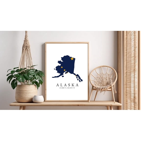 Alaska Map Print State Flag Latitude Longitude Coordinates