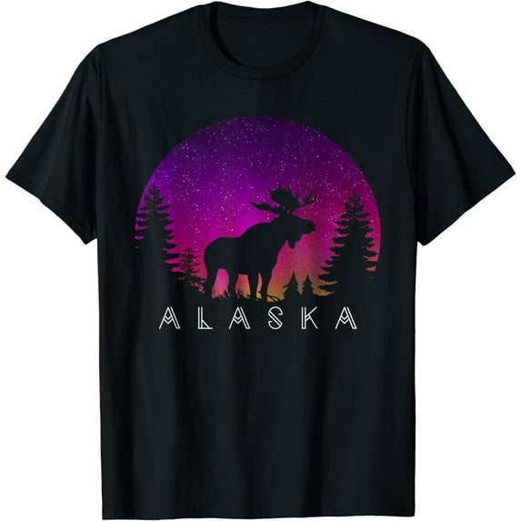 Alaska Moose Aurora Borealis - Alaskan Landscape Photo T-Shirt
