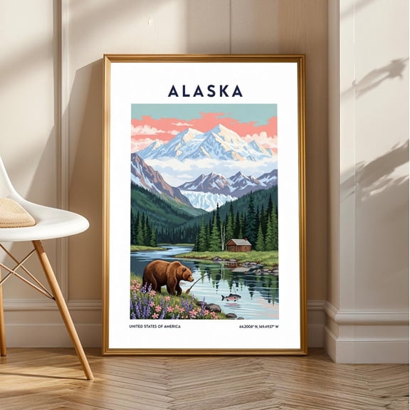 Alaska Mountain Landscape Poster – America Poster - Vintage Usa Travel Decor - Living Room Or Office Wall Art Decor For Traveller, Unframed Poster Size 24x36
