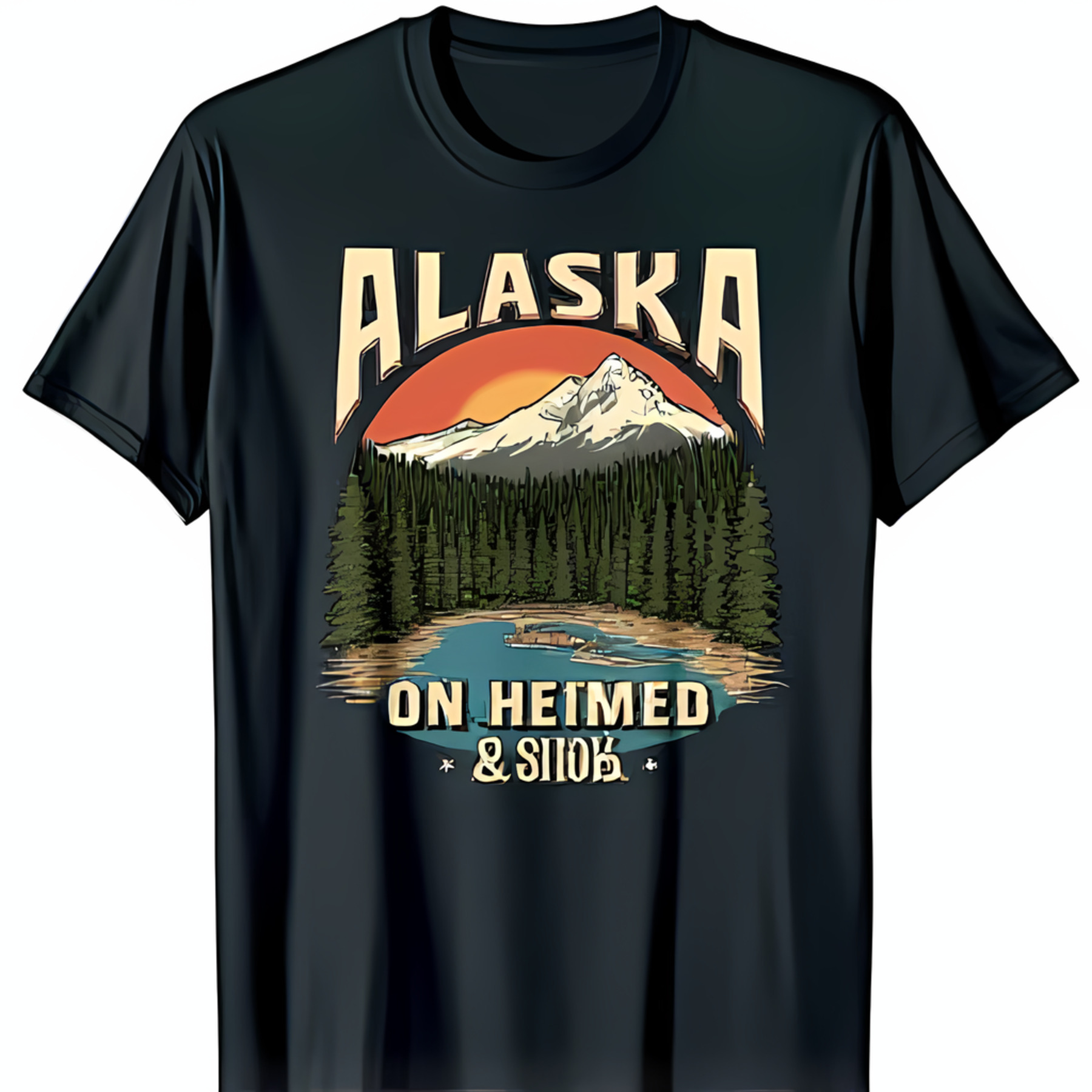 Alaska Mountain Range Sunset TShirt Pine Trees & Lake Design