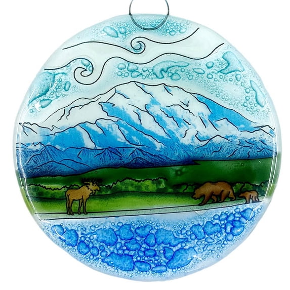 Alaska Mountains Christmas Tree Ornament - Art Glass Light Catcher