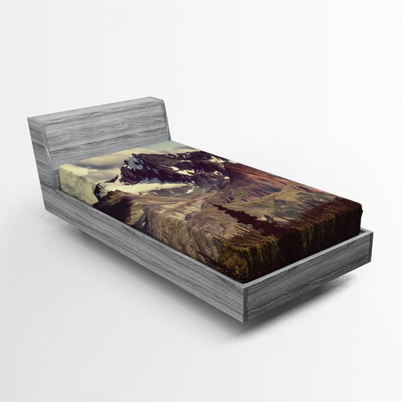 Alaska Mountains Fitted Sheet, Arctic Landscape Hiking Alaska Mountains Scenery in Usa Wilderness, Soft Decorative Fabric Bedding, Twin Size, Green Black White, by Ambesonne