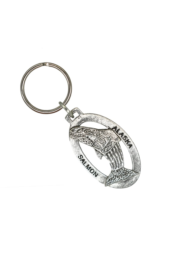 Alaska Native Salmon Keychain, Indian, A632KC, Key Fob, Key Ring, Keys, Zipper Pull, Luggage Tag, Pewter, Backpack, Over 300 Keychains Designs, Handmade in the USA