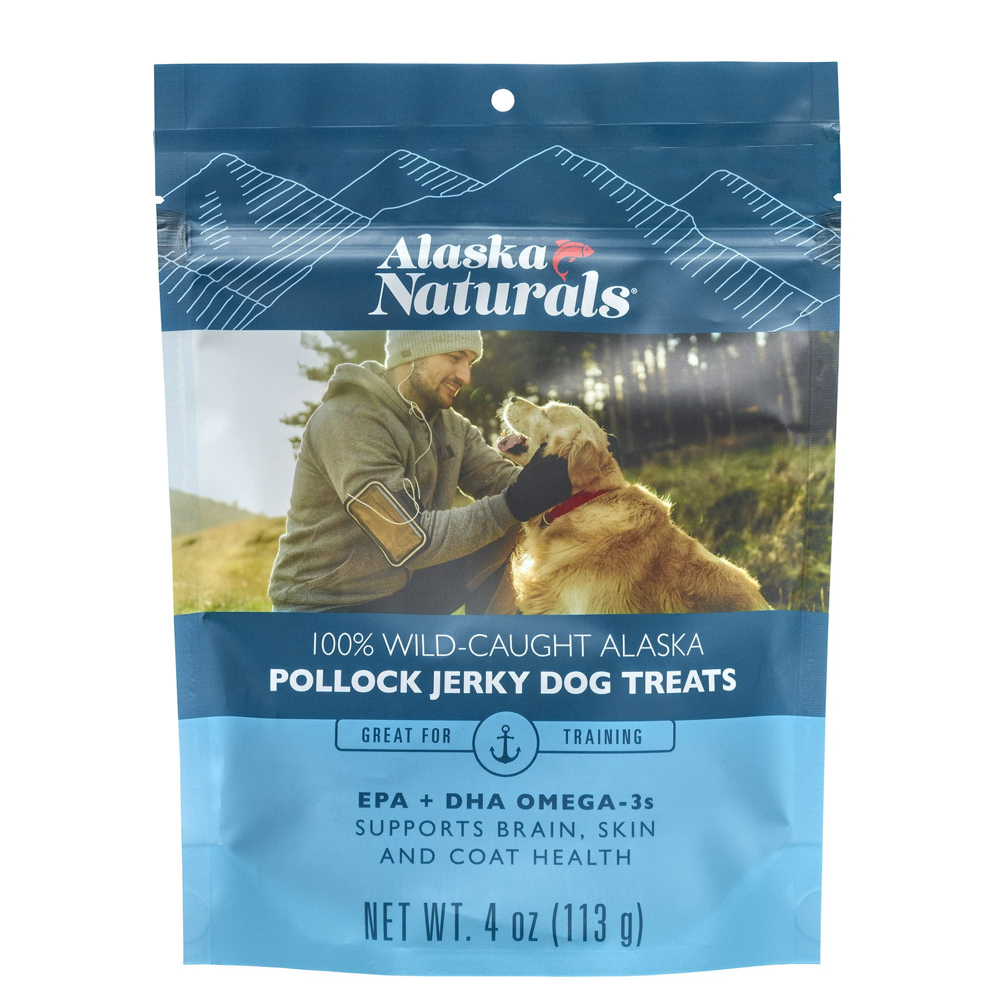 Alaska Naturals Dog Treats, STF9Wild-Caught Pollock Jerky with Omega 3 to Support Healthy Skin & Shiny Coat, Gluten Free, Grain Free Training & Rewarding Dogs Treat, 4 oz