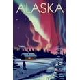 thumbnail image 1 of Alaska, Northern Lights & Cabin, Lantern Press Artwork, 1 of 3