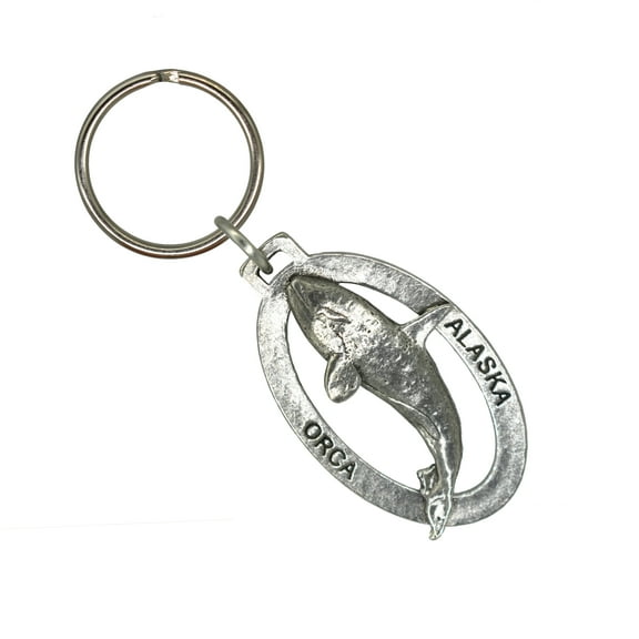 Alaska Orca Keychain, Killer Whale, A612KC, Key Fob, Key Ring, Keys, Zipper Pull, Luggage Tag, Pewter, Backpack, Over 300 Keychains Designs, Handmade in the USA