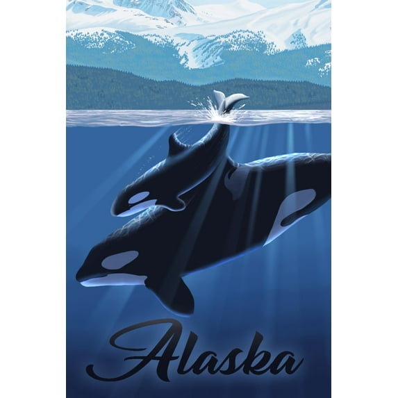 Alaska, Orca and Calf (12x18 Wall Art Poster, Room Decor)