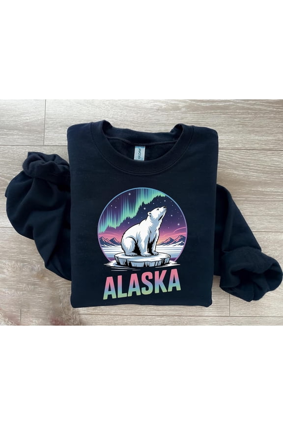 Alaska Polar Bear Sweatshirt: Northern Lights Arctic Wildlife Pullover TSHIRT All Size S-5XL