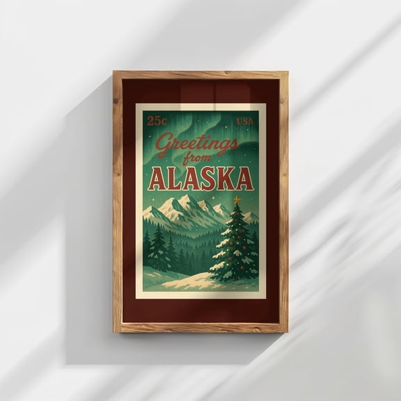 Alaska Postcard Wall Art RetroVintage Style State Mid Century Decor Unframed Paper Print