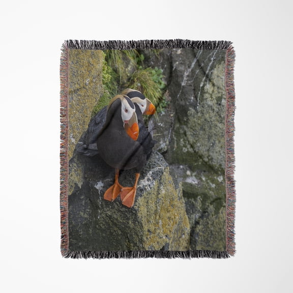 Alaska, Pribilof Islands, Saint Paul. Tufted Puffin Aka Crested Puffin, Woven Blanket