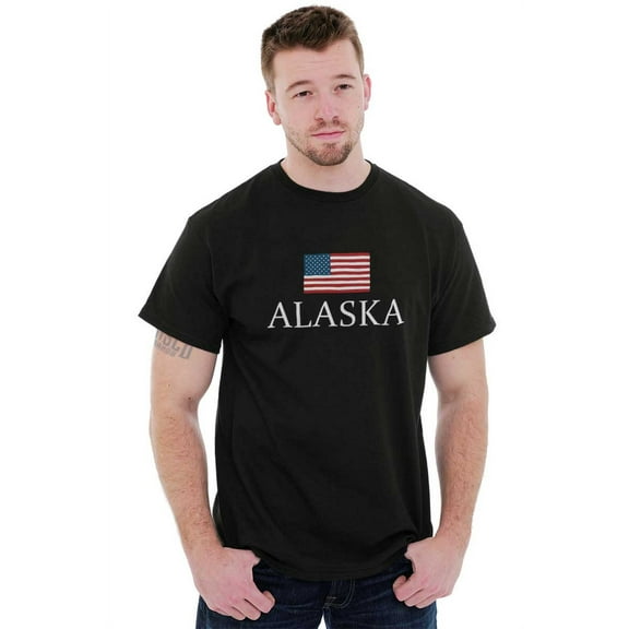 Alaska Pride American Flag AK USA Men's Graphic T Shirt Tees Brisco Brands L