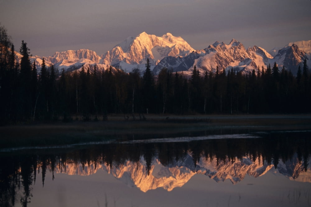 Alaska Range Reflected In Lake Alaska Fall Canvas Art - Jeff Schultz Design Pics (34 x 22)