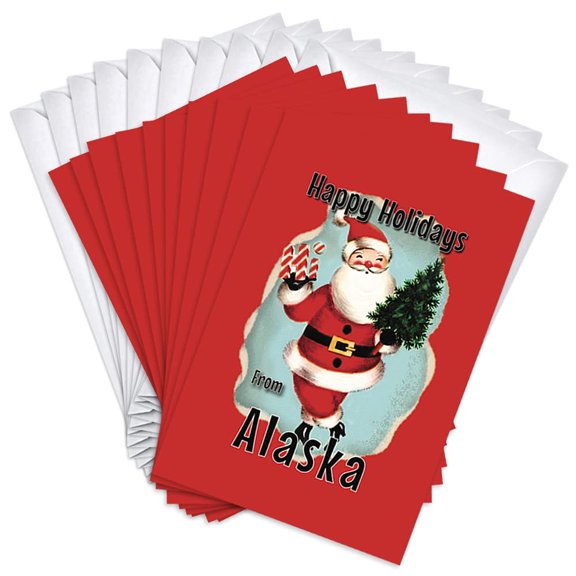 Alaska Santa Hometown Holiday Greeting Cards | 36 Pack Bulk Set (4x6)