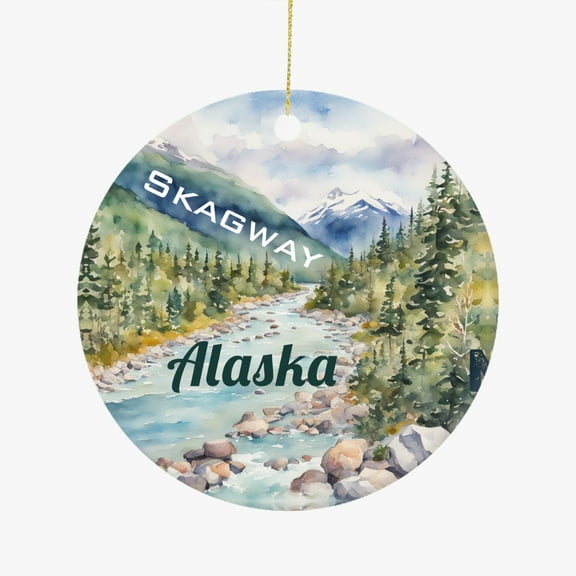 Alaska Skagway Denali Alps Travel Keepsake Souvenir Gift Ceramic Christmas Ornament Holiday Tree Hanging Gift for Travelers Friends Family Xmas Keepsake