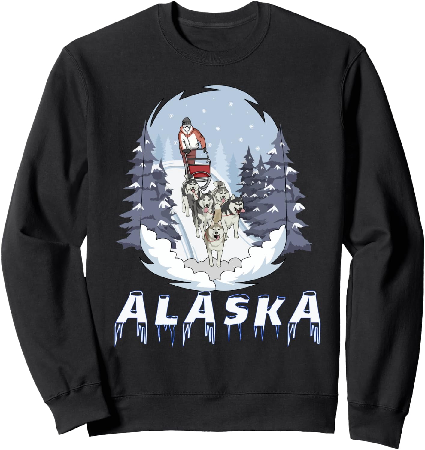 Alaska Sled Dogs Mushing Team Snow Sledding Mountain Scene Sweatshirt ...