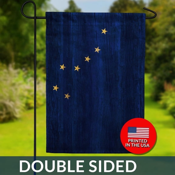 Alaska State Flag Wood Texture Double Sided Weather Resistant