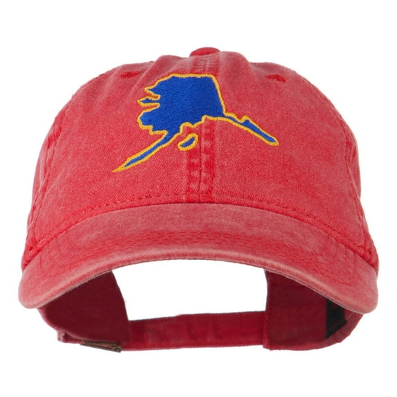 Alaska State Map Embroidered Washed Cap - Red OSFM