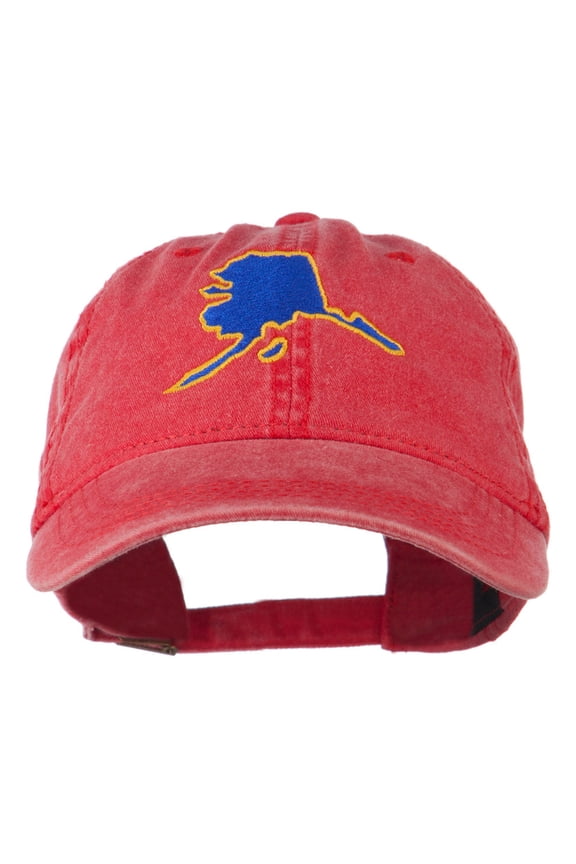 Alaska State Map Embroidered Washed Cap - Red OSFM