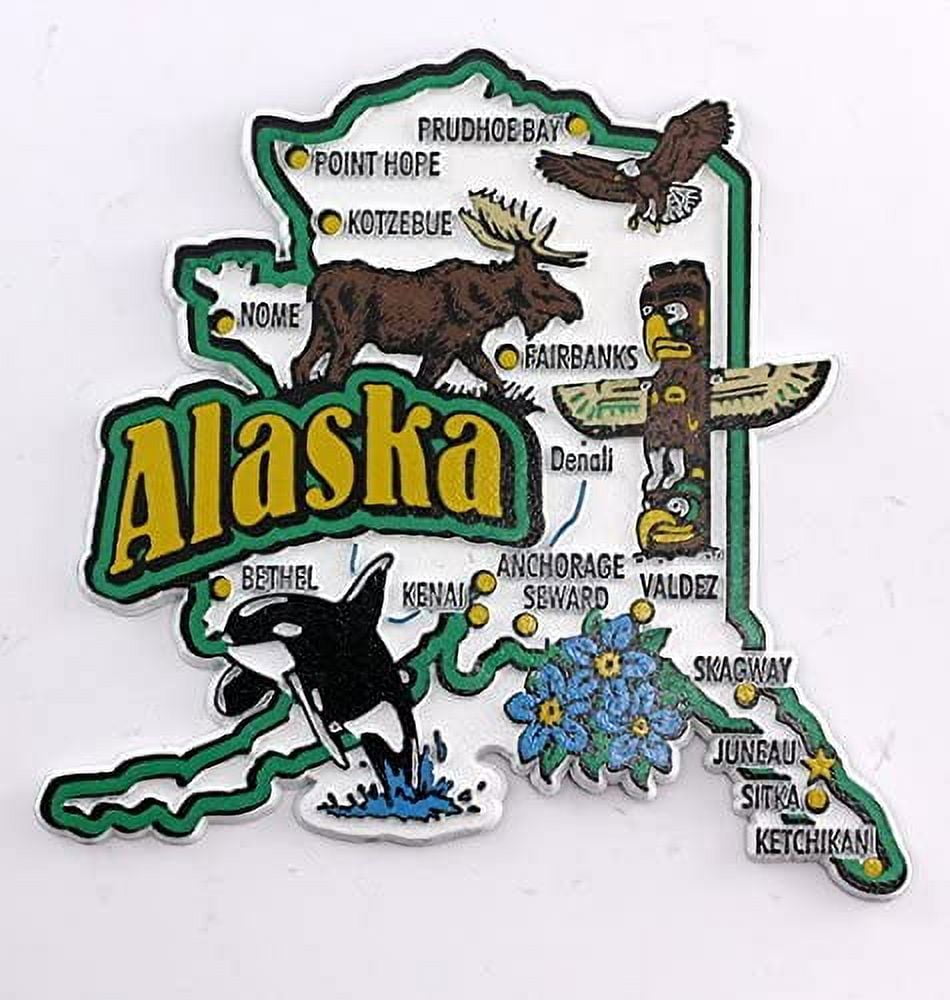 Alaska State Map and Landmarks Collage Fridge Collectible Souvenir ...