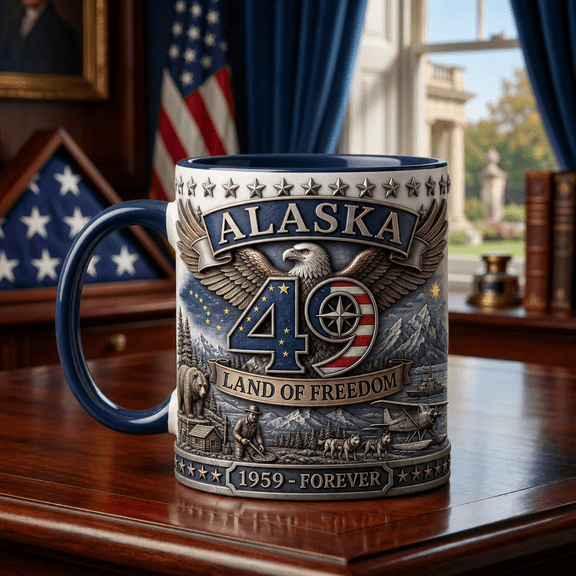Alaska State Pride Mug with Eagle & Flag Art, Navy Inside Gift for Patriots