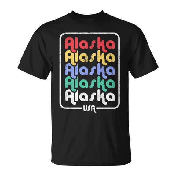 Alaska State Retro 70s 80s Vintage Scenic Graphic Cotton Tee Women Adult Casual Travel Lover Comfortable T-Shirt for Everyday Wear, Size L, Color Black