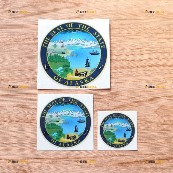 Alaska State Seal Vinyl Decal Sticker - Set of 3 Reflective, 2 Inches, 3 Inches, 4 Inches