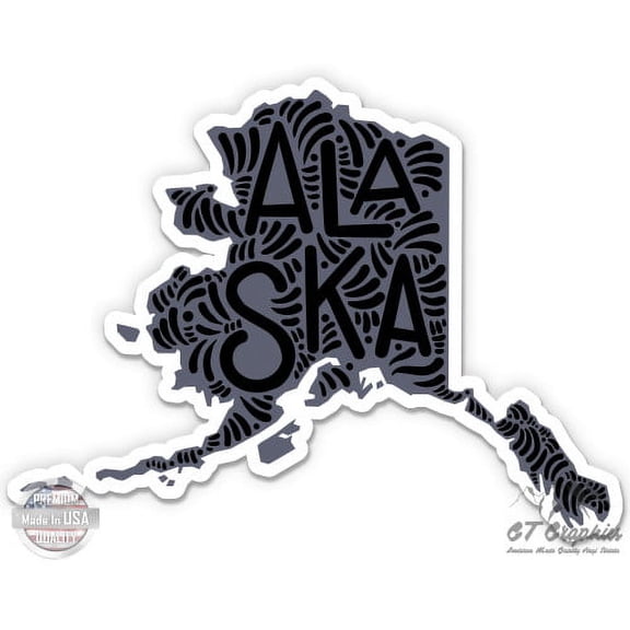Alaska State Shape Cute Letters Native Local - 3" Vinyl Sticker - For Car Laptop I-Pad Phone Helmet Hard Hat - Waterproof Decal
