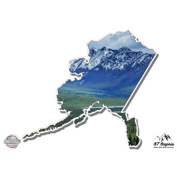Alaska State Shape Landscape Mountains Wilderness - 3" Vinyl Sticker - For Car Laptop I-Pad Phone Helmet Hard Hat - Waterproof Decal