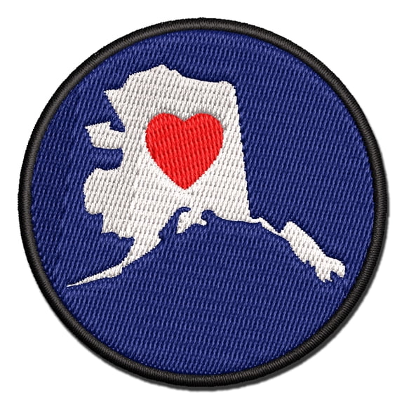 Alaska State with Heart Applique Multi-Color Embroidered Iron-On Patch - 2.0 Inch Mini