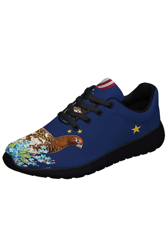 Alaska Stte Willow Ptarmigan Bird and Forget Me Not Flower Shoes Sneakers Black Size 12
