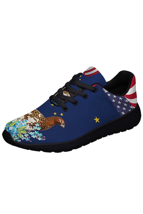 Alaska Stte Willow Ptarmigan Bird and Forget Me Not Flower Shoes Sneakers for Women Men Black Size 6
