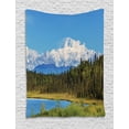 thumbnail image 1 of Alaska Tapestry, Snow Covered McKinley Mountain in Spring Season with Vibrant Forest, Wall Hanging for Bedroom Living Room Dorm Decor, 40W X 60L Inches, Forest Green White Blue, by Ambesonne, 1 of 2