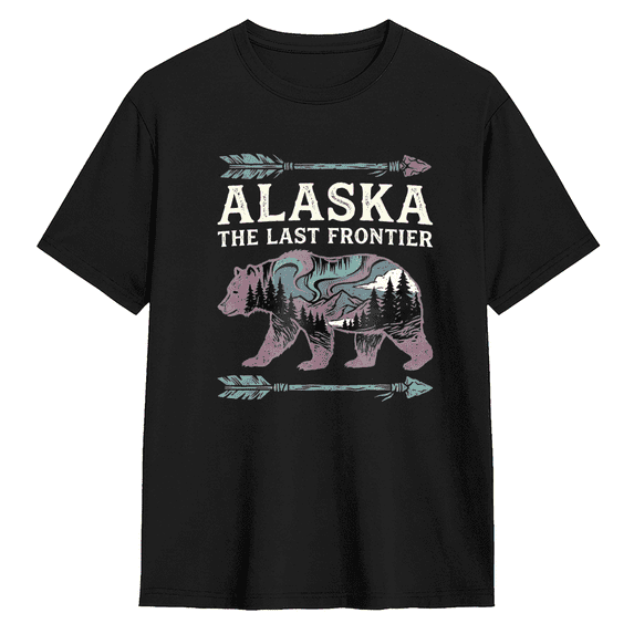 Alaska The Last Frontier Bear Cool Graphic Tee for Men and Women, Fun Camping Cotton Short Sleeves T-Shirt