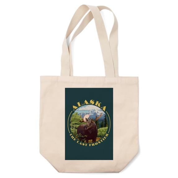 Tote Bag, Alaska, The Last Frontier, Moose Scene,, Unisex, Reusable, Washable Canvas, Unique Art