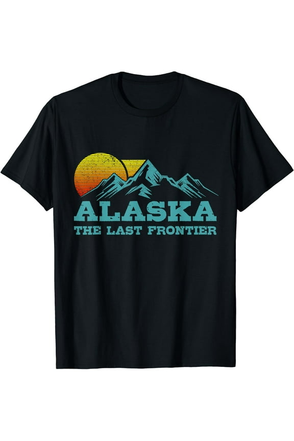 Alaska The Last Frontier Vintage Mountains Sunset Souvenir T-Shirt Black 3X-Large