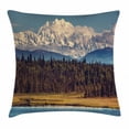 thumbnail image 1 of Alaska Throw Pillow Cushion Cover, Colorful Summer Season in Northwest America Snow White Mountains River Fresh Forest, Decorative Square Accent Pillow Case, 20 X 20 Inches, Multicolor, by Ambesonne, 1 of 2