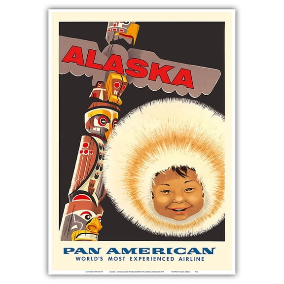 Alaska - Totem Pole Eskimo Child - Pan American World Airways - Vintage Airline Travel Poster by Aaron Amspoker c.1955 - Master Art Print 10in x 14in
