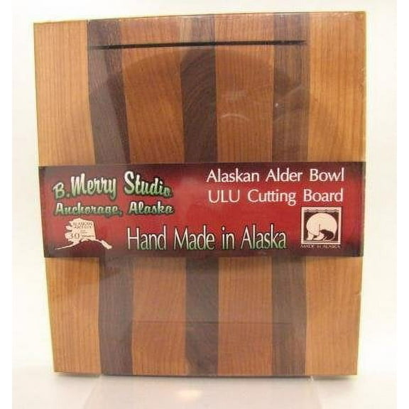 Alaska Ulu Alder Walnut Stripe Wood Chopping Bowl board Top Slot