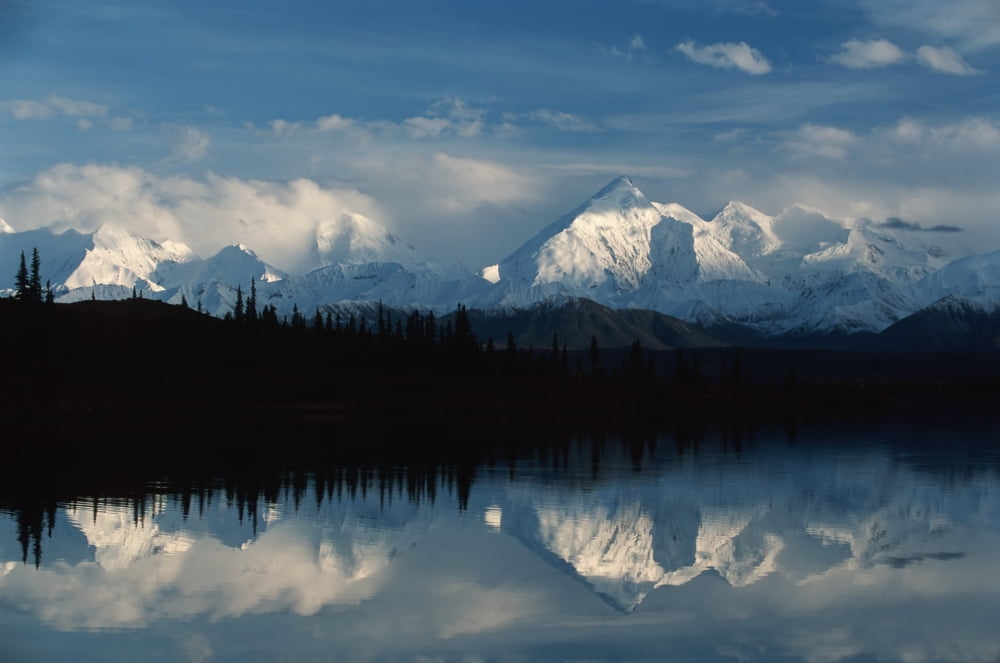 Alaska United States Of America Alaska Range Mountains Reflected In Wonder Lake In Denali National Park Canvas Art - Natural Selection Robert Cable Design Pics (38 x 24)