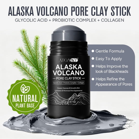 Alaska Volcano Pore Clay Stick - Deep Pore Cleansing with Volcanic Clay & Charcoal - Blackhead Removal & Gentle Exfoliating Face Mask, 1.41 oz