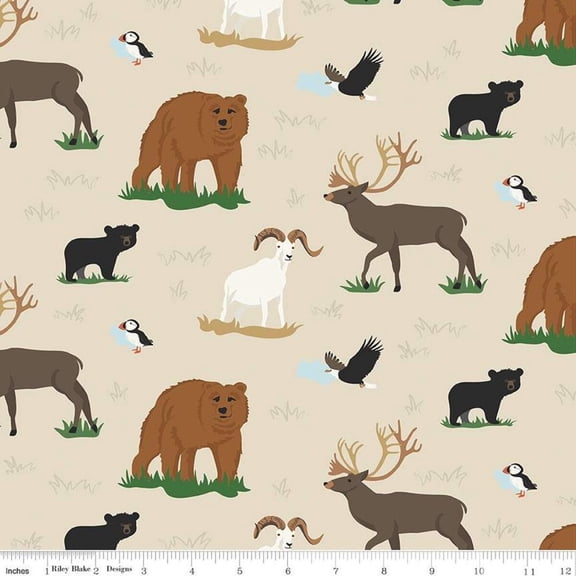 Alaska Widlife Cream Cotton Fabric (1 yard)