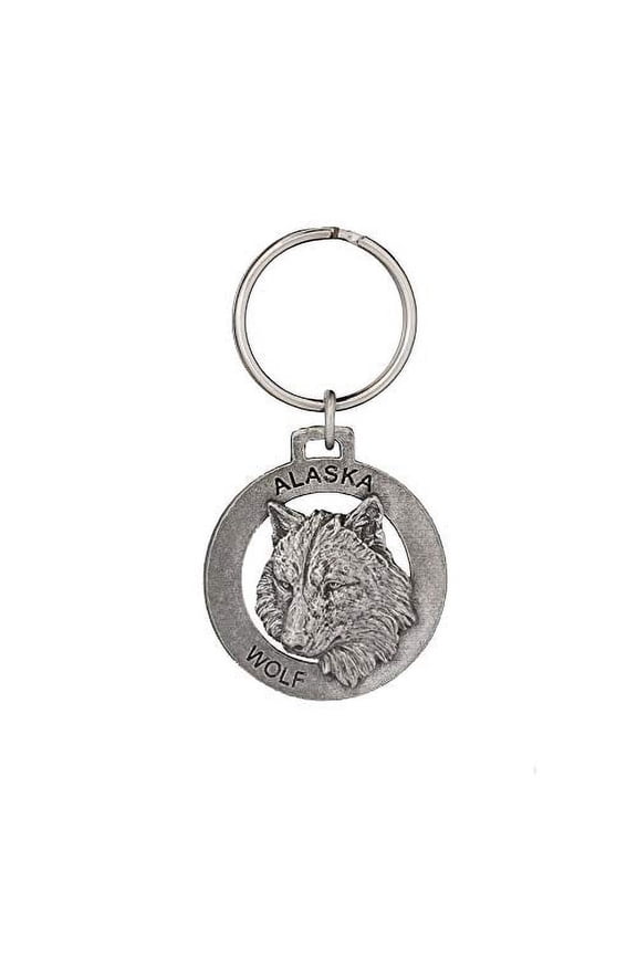 Alaska Wolf Head Keychain, A622KC, Key Fob, Key Ring, Keys, Zipper Pull, Luggage Tag, Pewter, Backpack, Over 300 Keychains Designs, Handmade in the USA