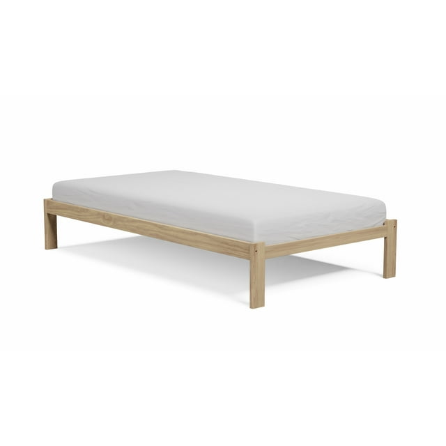 Alaska Wooden Twin XL Platform Bed Frame Solid Pine Wood, Unfinished