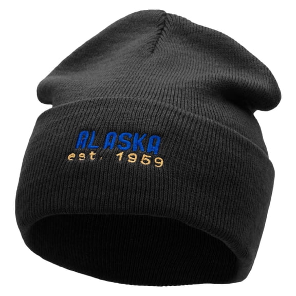 Alaska Year Established Embroidered 12 Inch Acrylic Cuff Long Beanie - Black OSFM